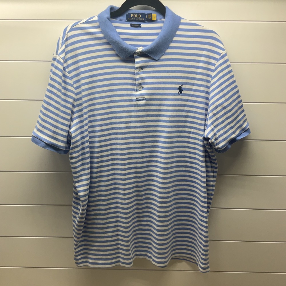 Polo Ralph Lauren Mens XL Classic Fit Striped Short Sleeve Polo Shirt Blue White